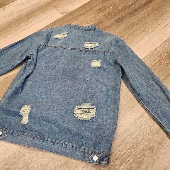 Pol Women's Distressed Denim Size Medium Jean Jacket - Picture 8 of 14